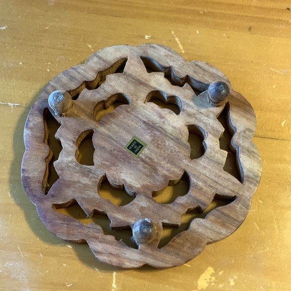 Vintage Hand Carved Wood Trivet Plant Stand Decor - Picture 2 of 4